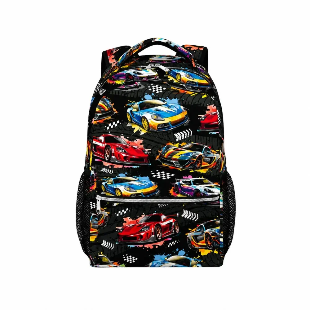 Multi Car Racing Pattern School Backpack