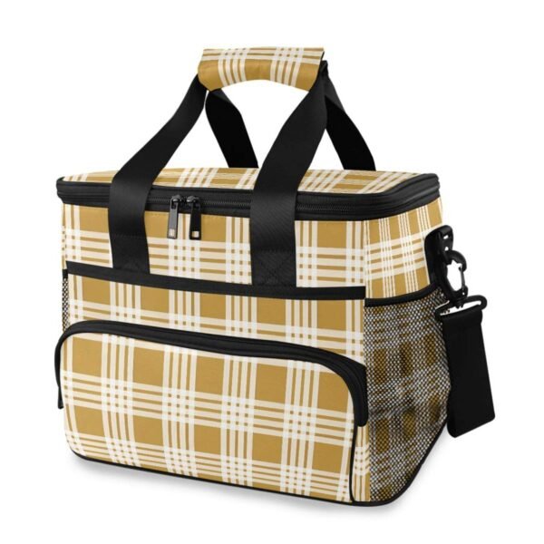 Yellow and White Plaid Insulated Lunch Cooler Bag