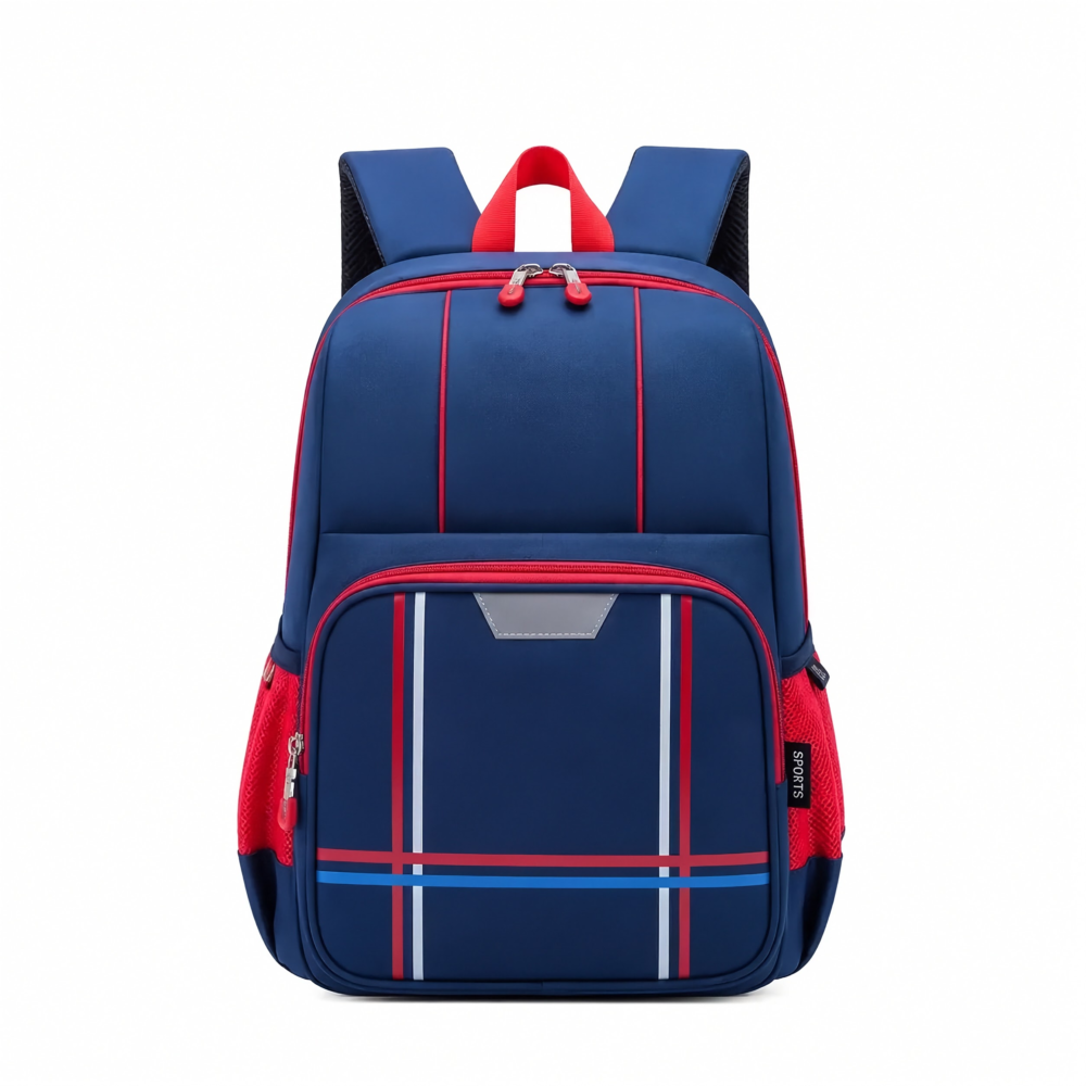 Girls Royal Blue Geometric Plaid School Backpack