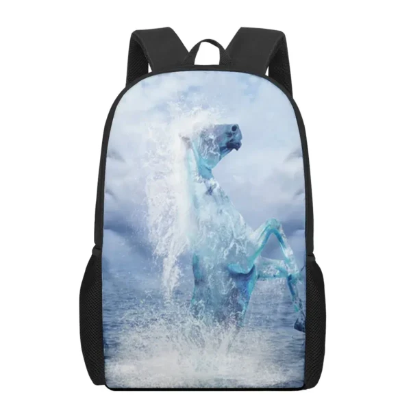 Boys School Backpack Blue Water Horse Design Lightweight Bookbag