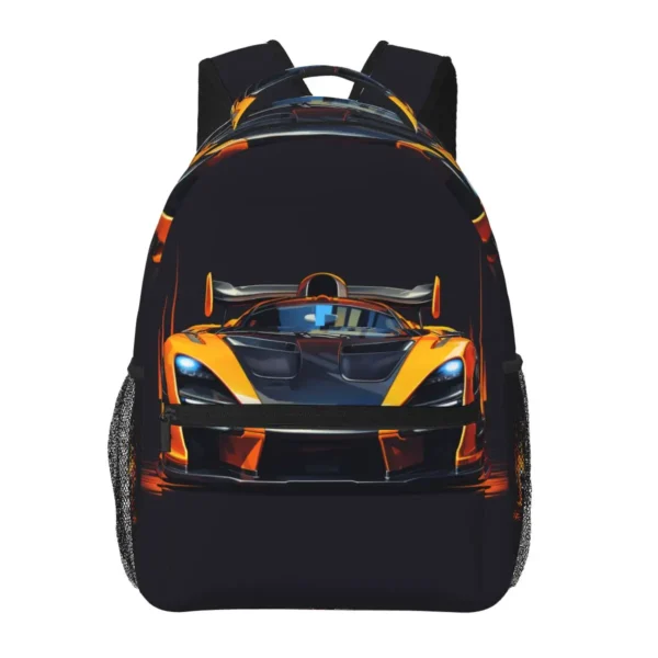 Boys Car Design Backpack Black Orange Lightweight School Bag