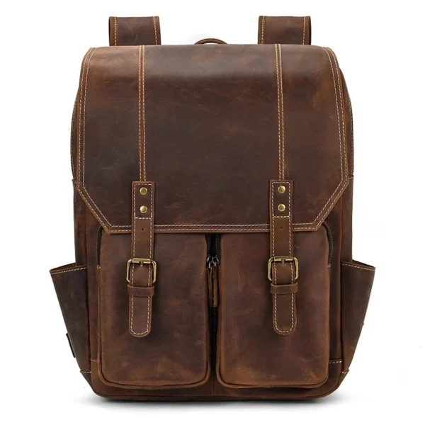 Leather Backpack Brown with Buckles