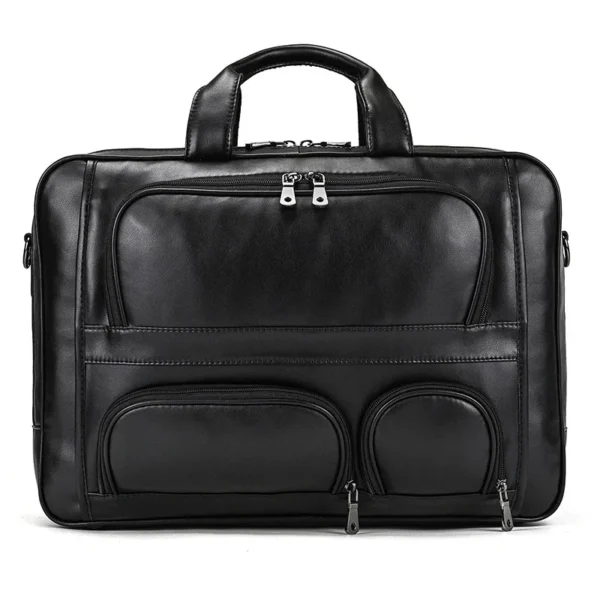 Black Leather Men's Bag with Zipper Compartments