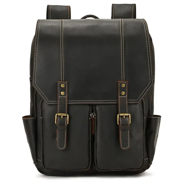 Leather Backpack Black with Buckles