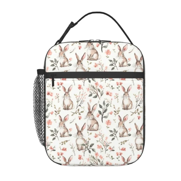 Cute Bunny Insulated Lunch Bag for Kids – Floral Rabbit Print Cooler Bag